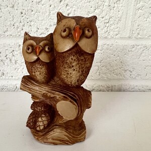 Vintage Carved Owl Figurine | Made in Italy | Pair of Owls | Mom and Baby Owl