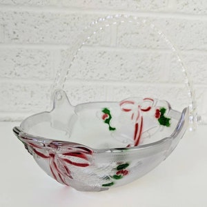 Vintage Mikasa Handled Christmas Basket | Holiday Bells, Red Bells, Holly, Greenery