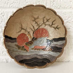Vintage Enamel Painted Brass Bowl