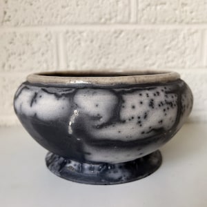 Vintage Signed Raku Pottery Bowl on Pedestal Foot