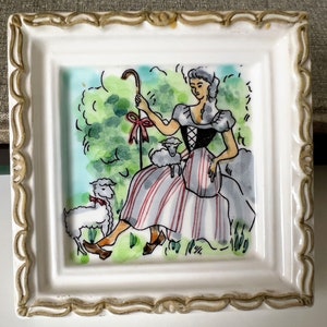 Vintage Bo Peep Wall Art Tile | Shepherdess Wall Art | Japanese Wall Art