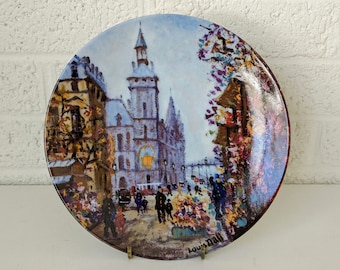 Louis Dali Limoges Limited Edition "Le Marché aux Fleurs et La Conciergerie" Hand Painted Paris Scene Decorative Porcelain Plate