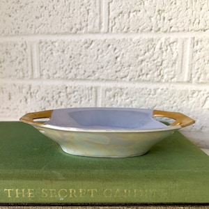 Vintage Germany Lusterware Dish with Gold Accent Side Handles | Art Nouveau | Lustreware