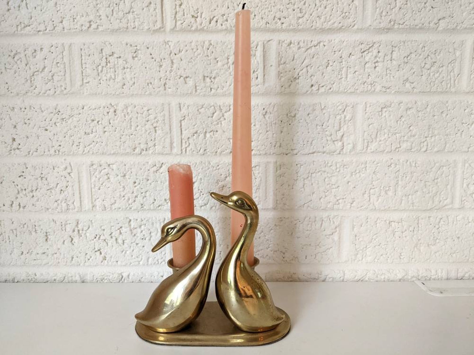 Vintage Brass Goose Candle Holder Two Geese Candlestick Etsy