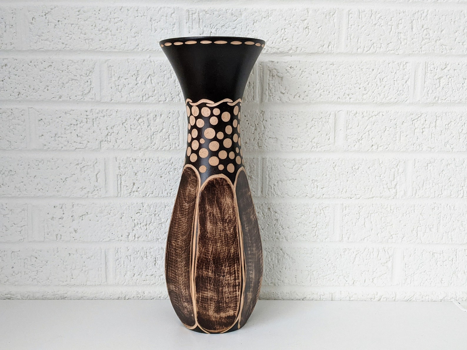 Tall Vintage Jamaican Wooden Vase Hand Carved Wood Vase Etsy