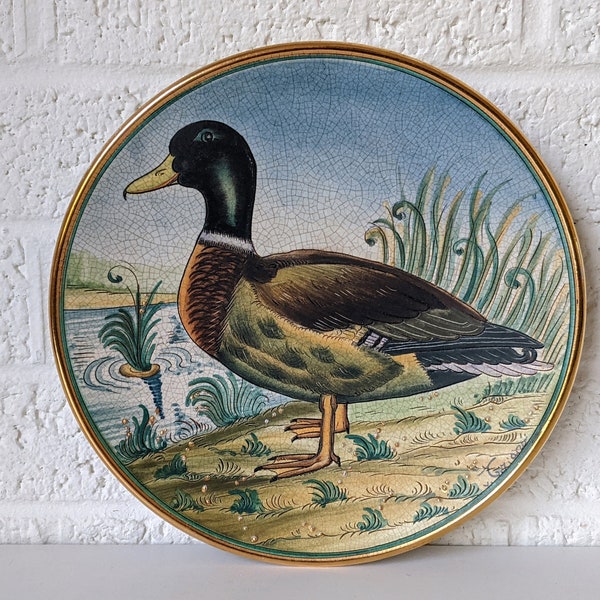 Vintage V. Tiziano Duck Plate #1125 of 2000 Bird Series | Hand Crafted and Painted by Veneto Flair | Vintage 1974 | Colorful, Crackled