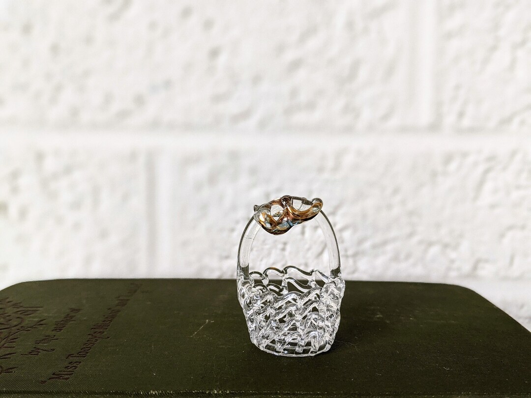 Vintage Tiny Blown Glass Basket With Gold Accent Etsy