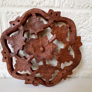 Vintage Hand Carved Wooden Trivet or Wall Art | Bohemian Design