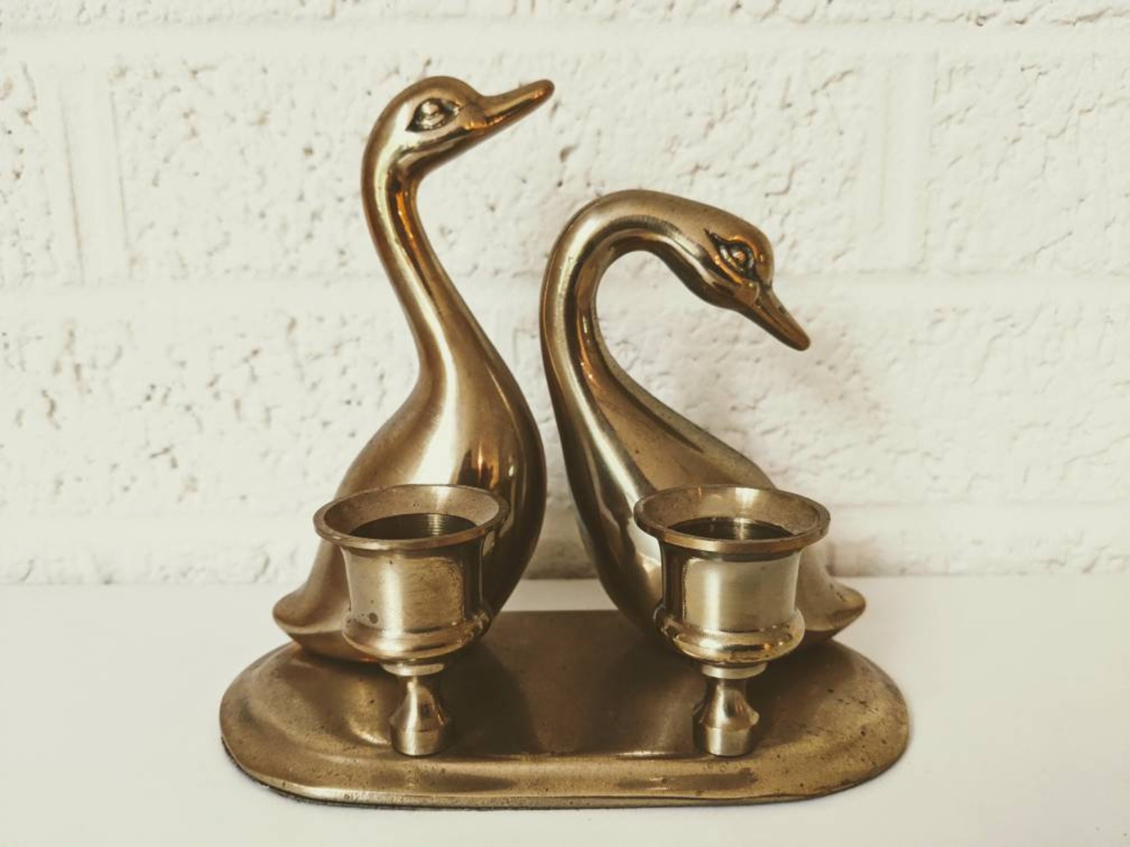 Vintage Brass Goose Candle Holder Two Geese Candlestick Etsy