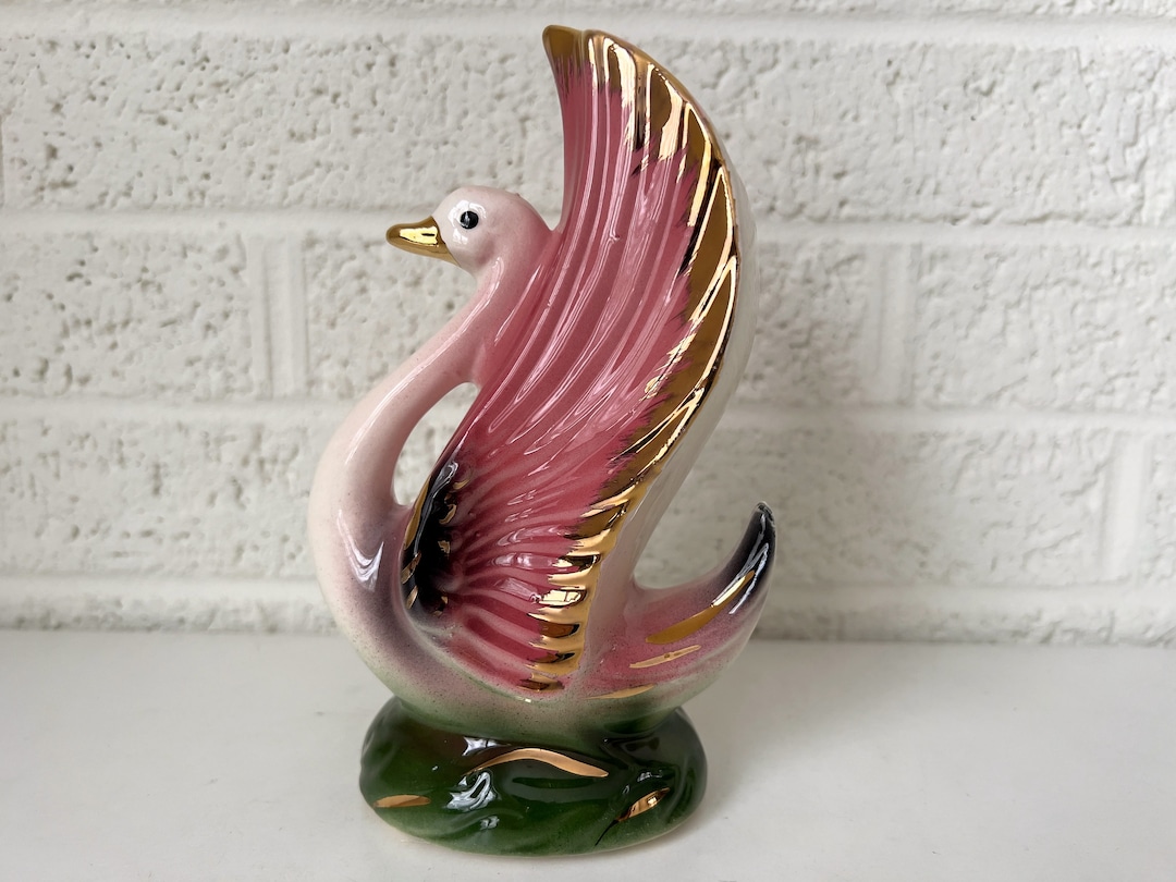 Vintage Swan Vase Pink and 23K Gold by Shafer Etsy
