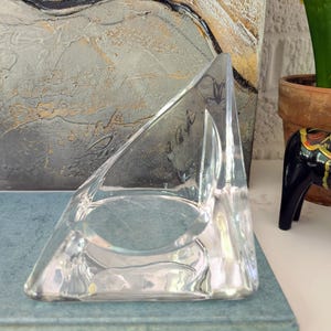 Vintage Nybro Sweden Ice Glass Candle Holder | Tord Kjellstrom | Mid Century Modern | Pillar Candle Holder | Scandinavian Glass