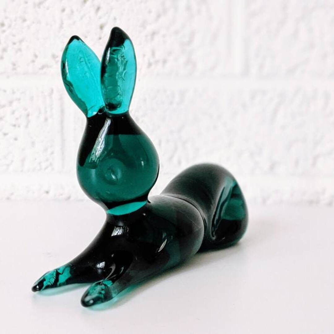 Vintage Blown Glass Rabbit Figurine | Glass Bunny | Teal Glass Bunny ...
