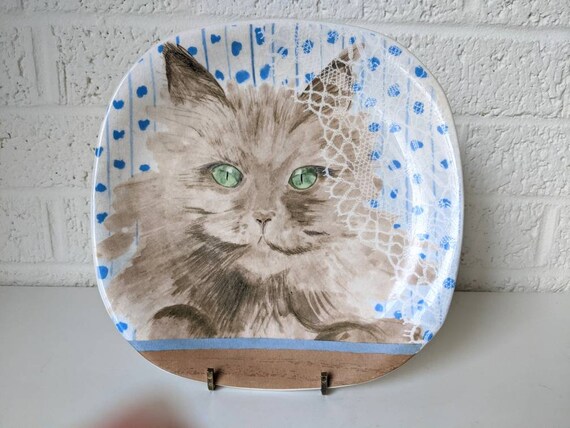 レアMinou-ettes by C. Pradalie - 1985 Cat One Vintage Minou-ettes Porcelain Cat Plate by C. Pradalie