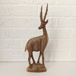 Vintage Hand Carved Wood Antelope Figurine | Wooden Safari Animal