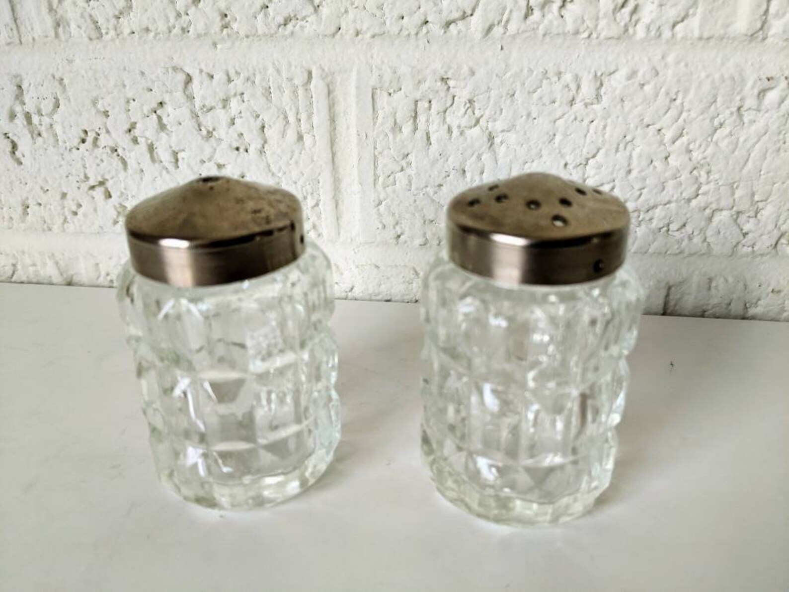 Vintage Pressed Glass Salt and Pepper Shakers Diner Style Etsy