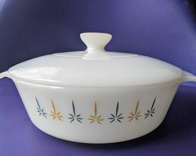 Vintage Fire King One Quart Casserole Dish With Lid Candle Glow Blue