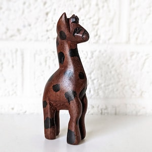 Small Vintage Wooden Giraffe | Hand Carved Wood Giraffe Figurine