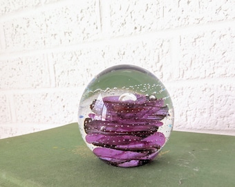 Vintage Dynasty Gallery Art Glass Globe Paperweight | Purple Swirl Blown Glass Orb
