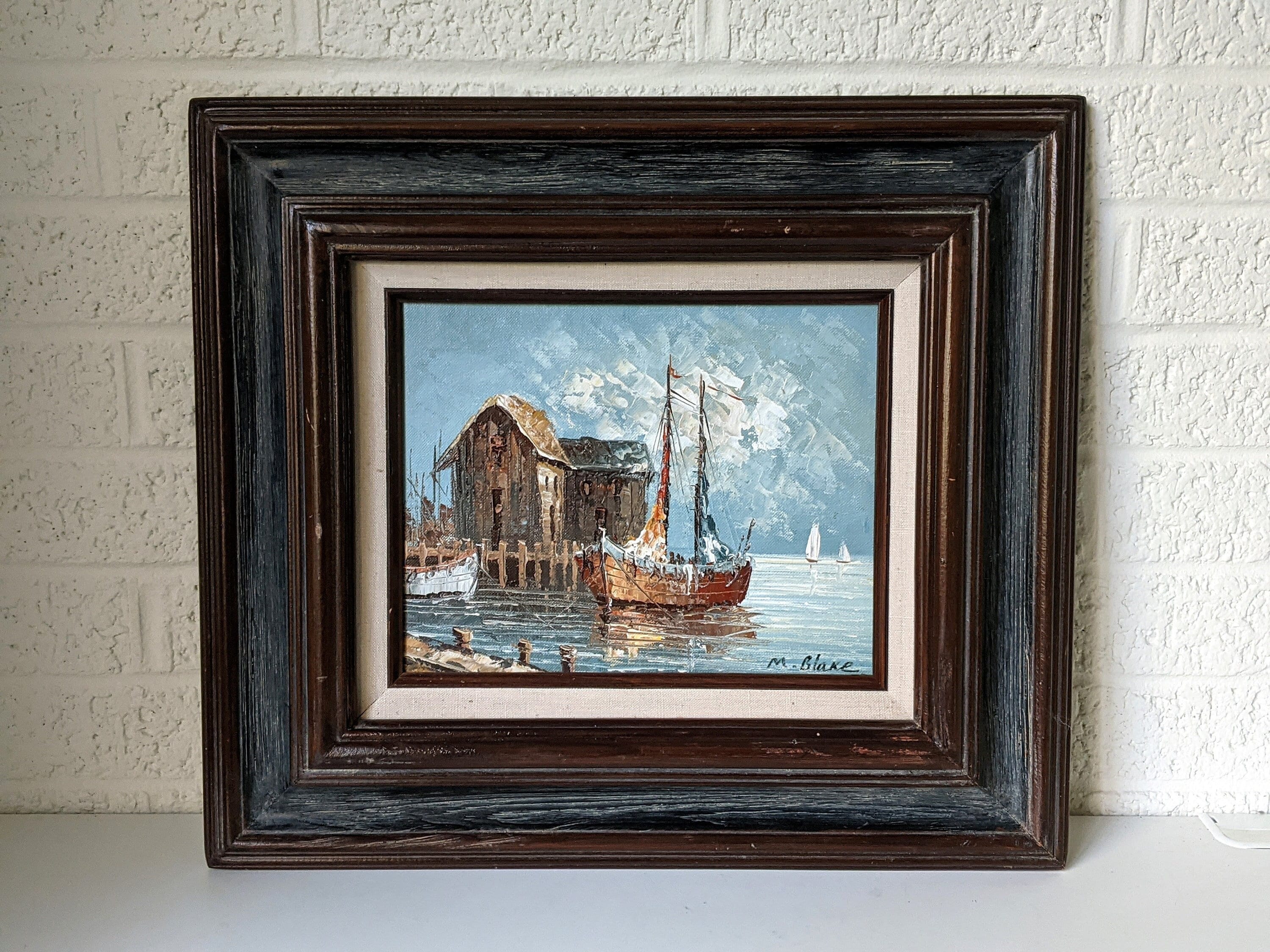 Vintage Signed Original Oil Painting on Canvas | M. Blake | Framed 