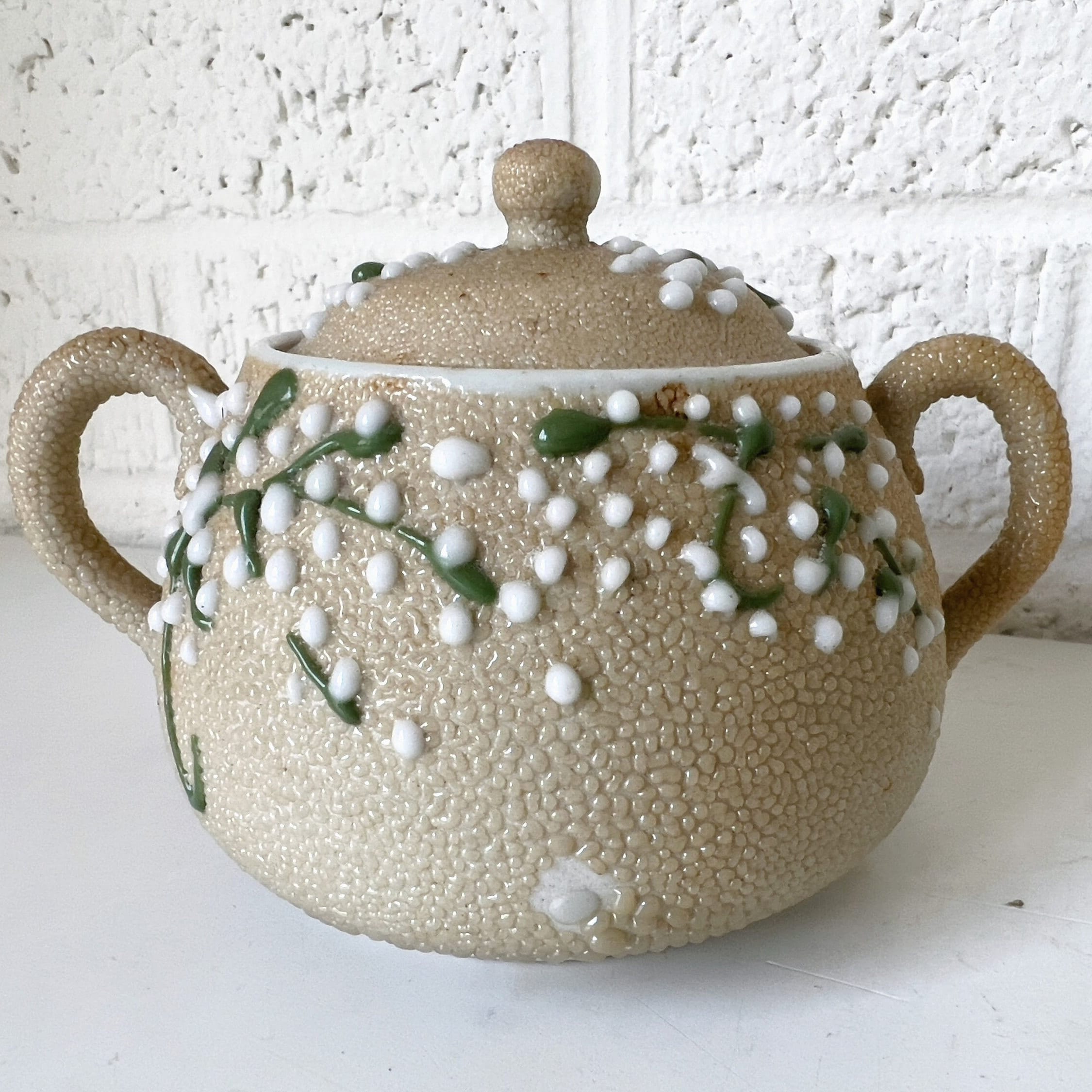 Antique Japanese Moriage Meiji | Sharkskin Pottery | Sugar Bowl