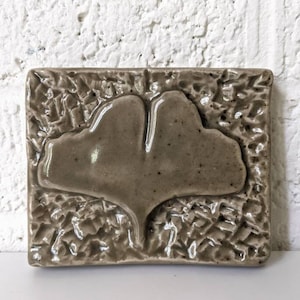 Small Vintage Pottery Ginkgo Leaf Pottery Wall Plaque | Ginkgo Wall Art