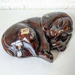 Vintage Sleeping Dog Ceramic Figurine | Made in Japan