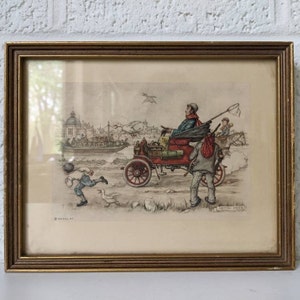 Vintage Framed Anton Pieck Print | Man in Automobile | 1966 D.A.C., N.Y.