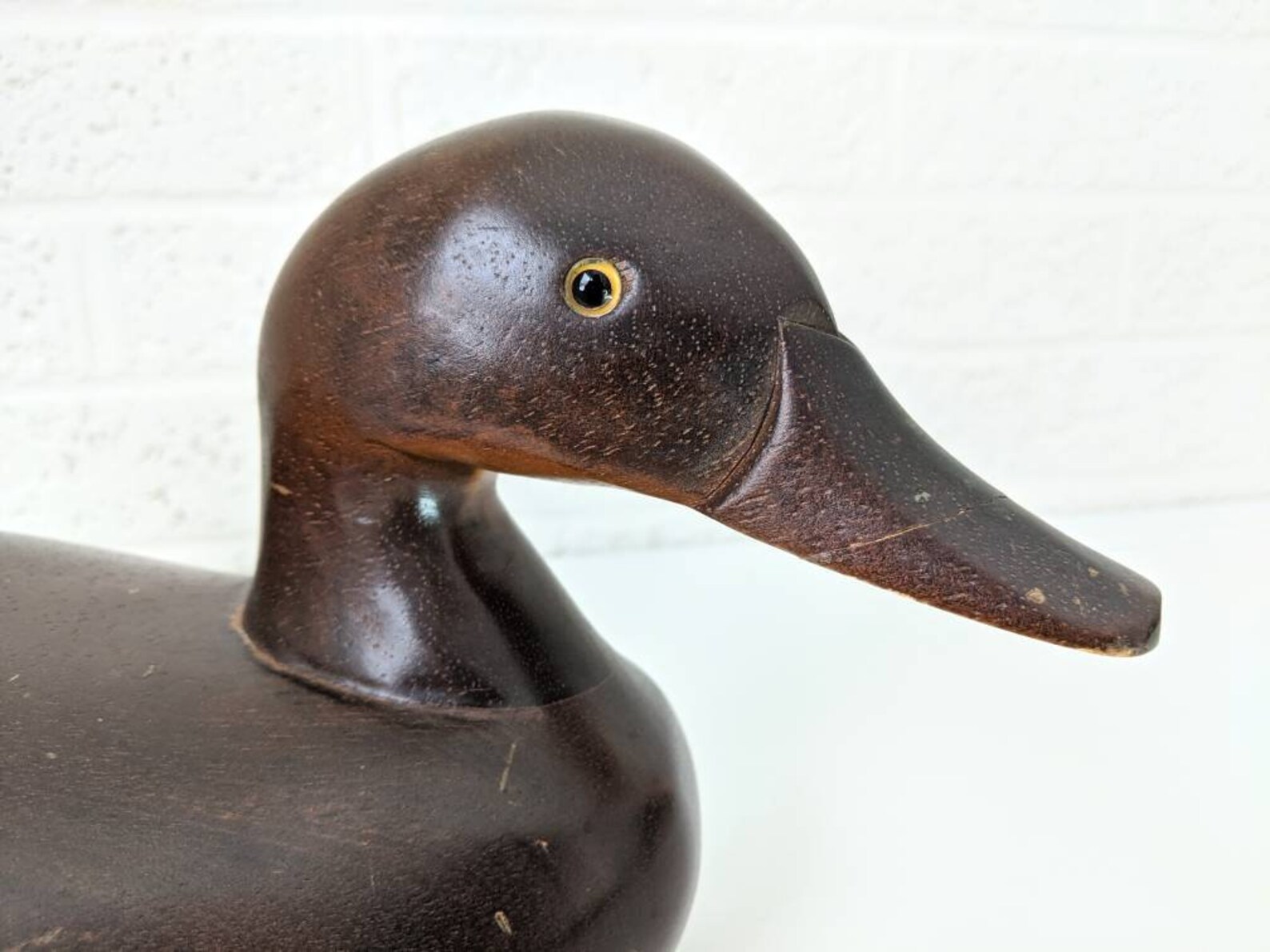 Vintage Hand Carved Duck Decoy 17 Dark Wood Etsy