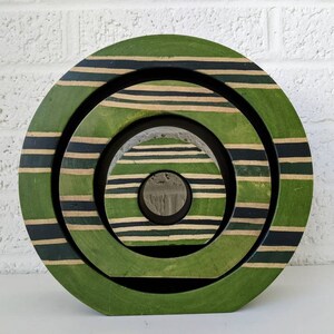 Vintage träteljushållare med cirklar | Grön med ränder bild 4