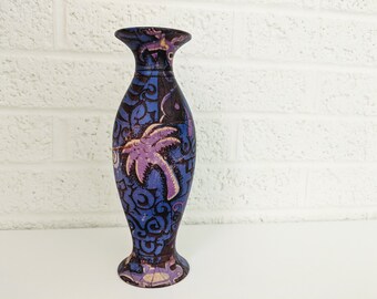 Gorgeous Vintage Terra Cotta Vase | Pacific Island Motifs | Blue and Purple