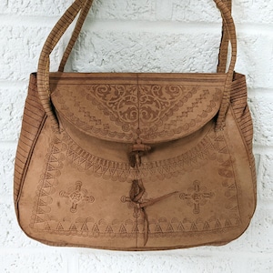 Vintage Hand Tooled Soft Leather Purse | Leather Hand Bag
