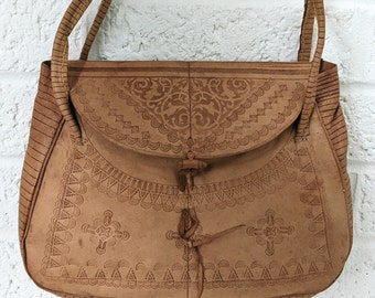 Vintage Hand Tooled Soft Leather Purse | Leather Hand Bag