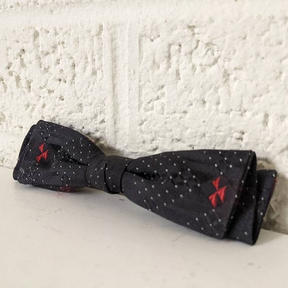 Vintage Shur-On Clip On Bow Tie | Dark Navy Silk … - image 1