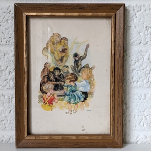 Vintage Framed Corina Print | Children at the Zoo with Monkeys