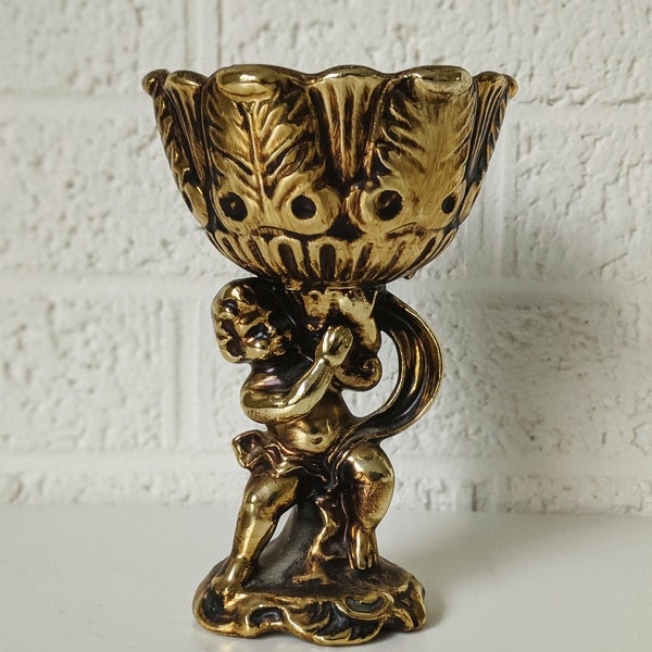 Vintage Inarco Golden Cherub Bowl or Candle Holder