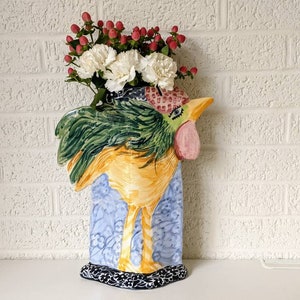 Large Vintage Gritter & Van Noord Signed Pottery Vase | Rooster Vase | Heather Lane Pottery