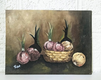 Original Signed Painting | Onions Still Life | Onions in Basket