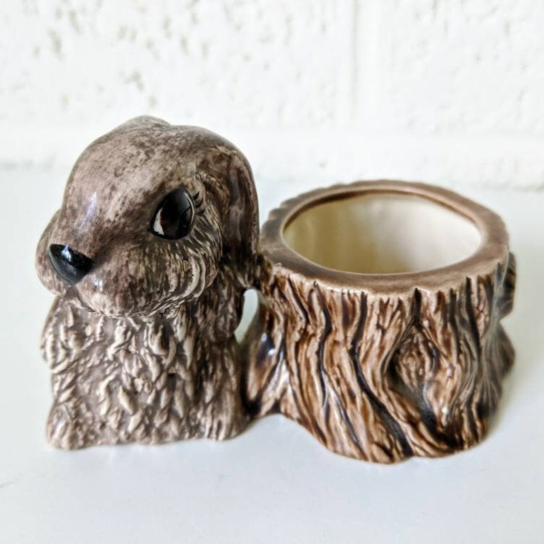 Vintage Ceramic Planter | Rabbit and Tree Stump - Etsy
