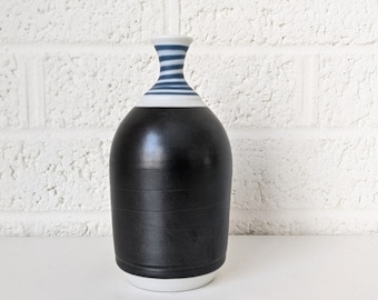 Small Vintage Studio Pottery Bud Vase | Modern with Bold Stripes at Neck | Signed Walsh