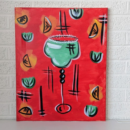 Vintage Original Art | Acrylic shops on Canvas | Margarita | Bar Art