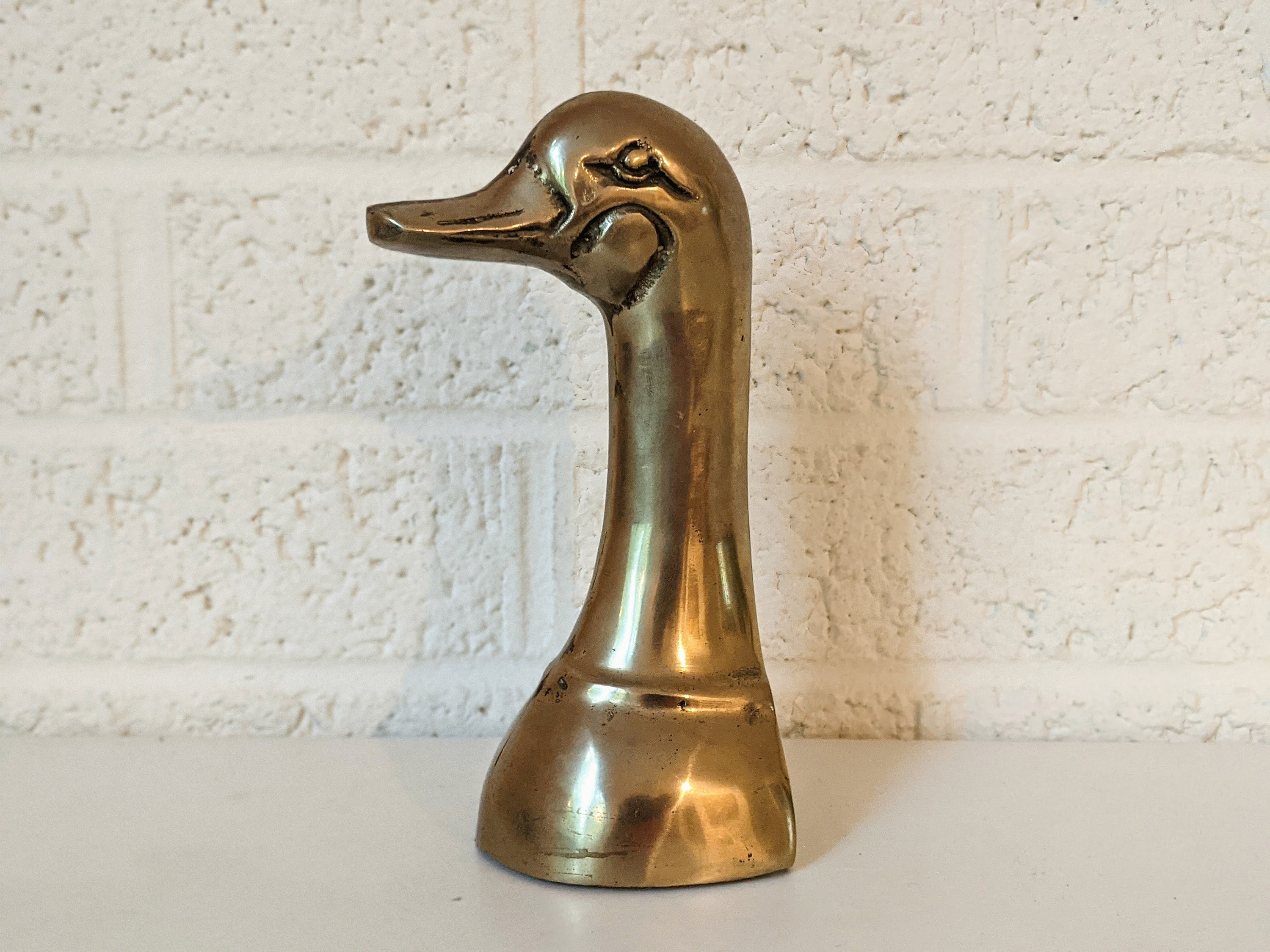 Vintage Brass Duck Head Figurine Single Brass Duck Bookend 