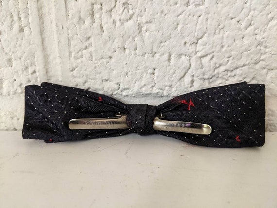 Vintage Shur-On Clip On Bow Tie | Dark Navy Silk … - image 4
