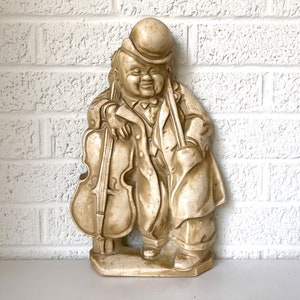 Large Vintage Chalkware Musician Wall Art | Busker Cellist | Cello Wall Art