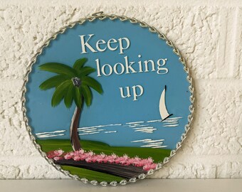 Vintage Wall Art | Keep Looking Up | Sailboat | Painting on Glass