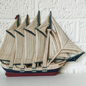 Vintage Burwood Ship Wall Art | Sail Boat Wall Hanging | Sailboat Art | Schooner | Nautical Decor