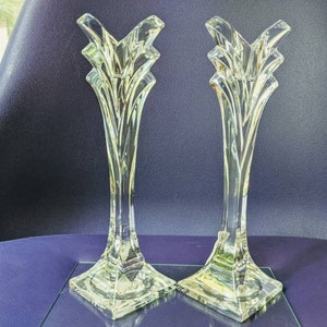 Pair Vintage Mikasa Art Deco Crystal Candleholders