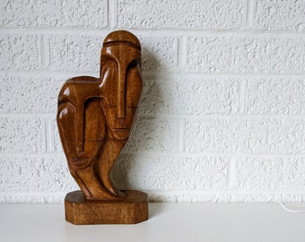 Vintage Modernist Wood Sculpture on Base | Carved Faces | Mid Century | Has Look of André Decembre Cubism | Haitian Wood Sculpture | Haiti