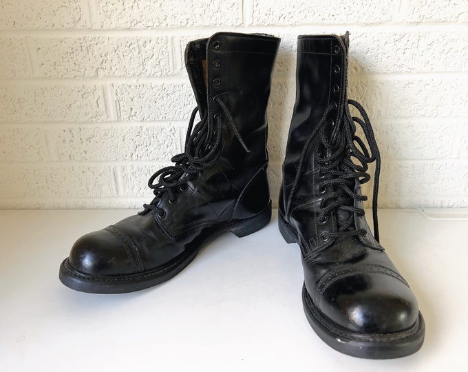 Vintage HH 975 Brand Military Combat Paratrooper Leather Jump Boots
