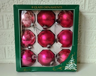 Set 9 Vintage Worn Glass Ornaments | Christmas Tree Ornaments | Pink Glass Ornaments