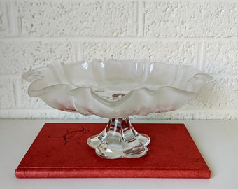 Vintage Mikasa Pedestal Bowl or Dish | Crystal Snow Scene Dish | Footed Holiday Bowl | Christmas Tree | Christmas Story